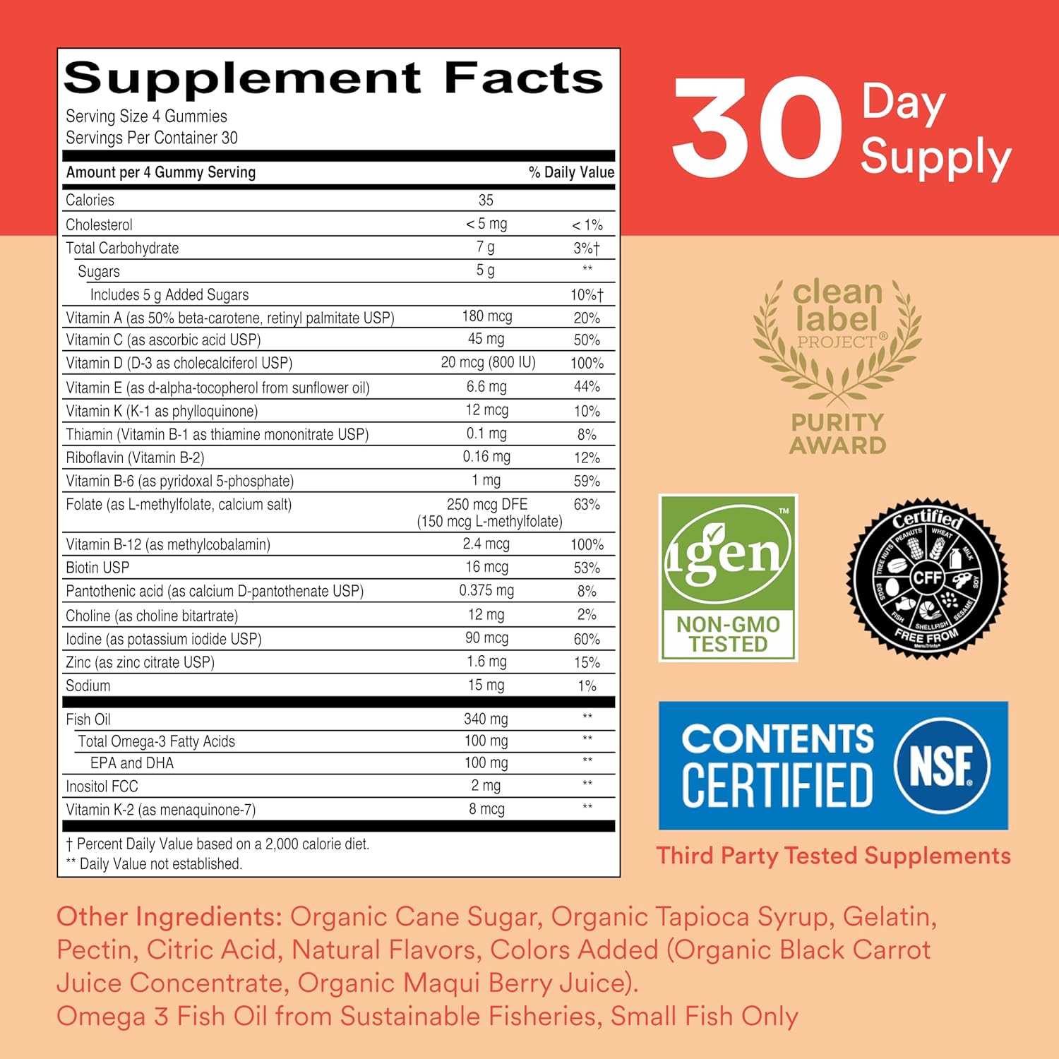 Cherry Berry Kids Gummy Multivitamin with Omega 3s, Vitamin D3, B12 (120 Gummies)