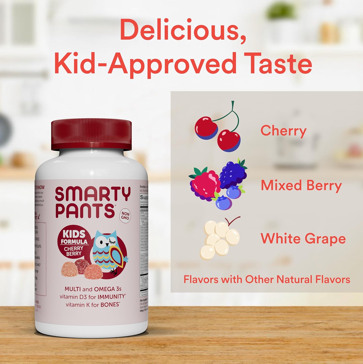 Cherry Berry Kids Gummy Multivitamin with Omega 3s, Vitamin D3, B12 (120 Gummies)