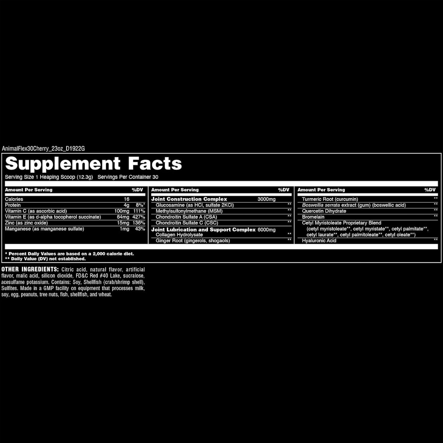Cherry Flavored Animal Flex Powder for Joint Pain Relief and Muscle Repair - Turmeric, Glucosamine, Chondroitin, MSM, Collagen, Boswellia - 30 Servings
