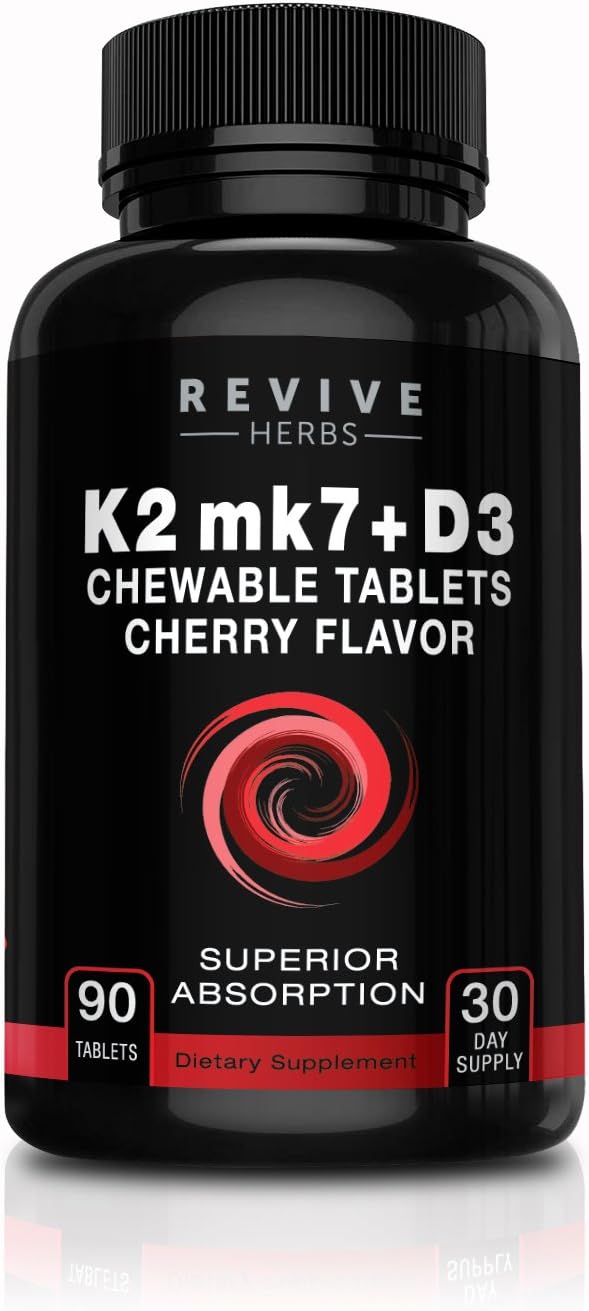 Cherry Flavored Chewable Tablets for Enhanced Calcium Absorption - Bone & Cardiovascular Health Support - Vitamin K2 D3 Supplement with High Potency K2 mk7 225 mcg, D3 6000 IU