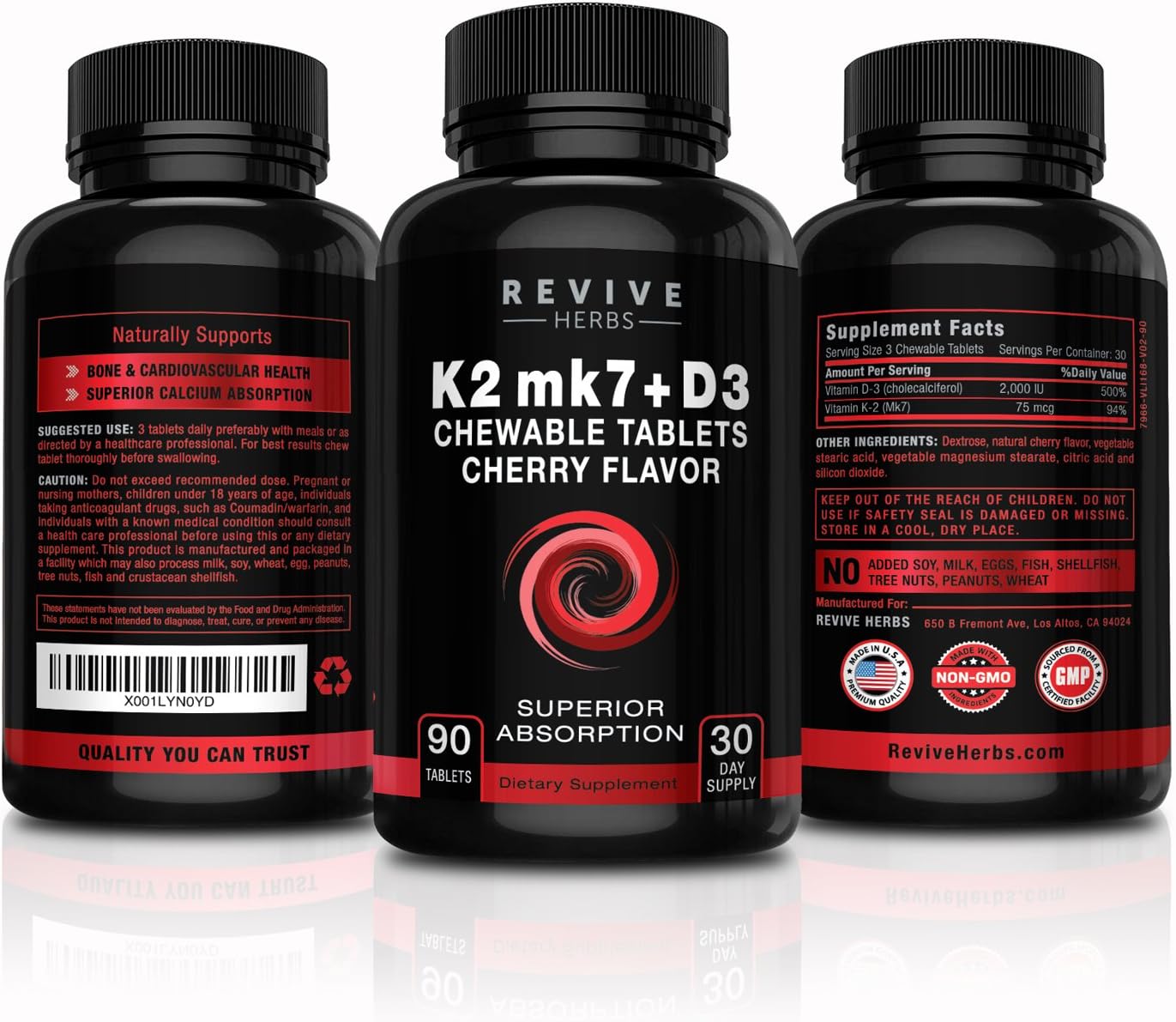 Cherry Flavored Chewable Tablets for Enhanced Calcium Absorption - Bone & Cardiovascular Health Support - Vitamin K2 D3 Supplement with High Potency K2 mk7 225 mcg, D3 6000 IU