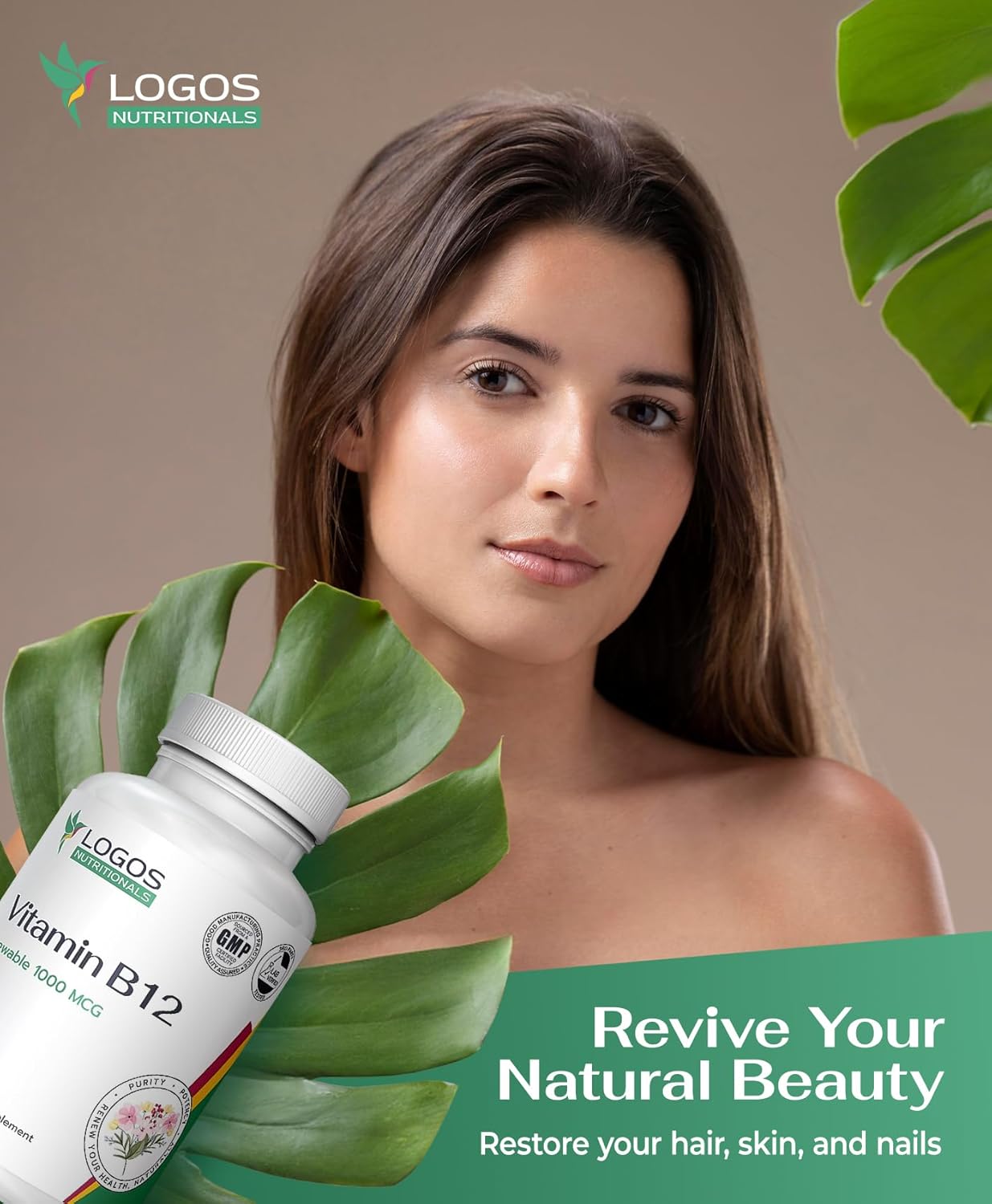 Cherry-Flavored Chewable Vitamin B-12 1000 Mcg Tablets for Healthy Brain Function, Memory, Hair, Skin & Nails