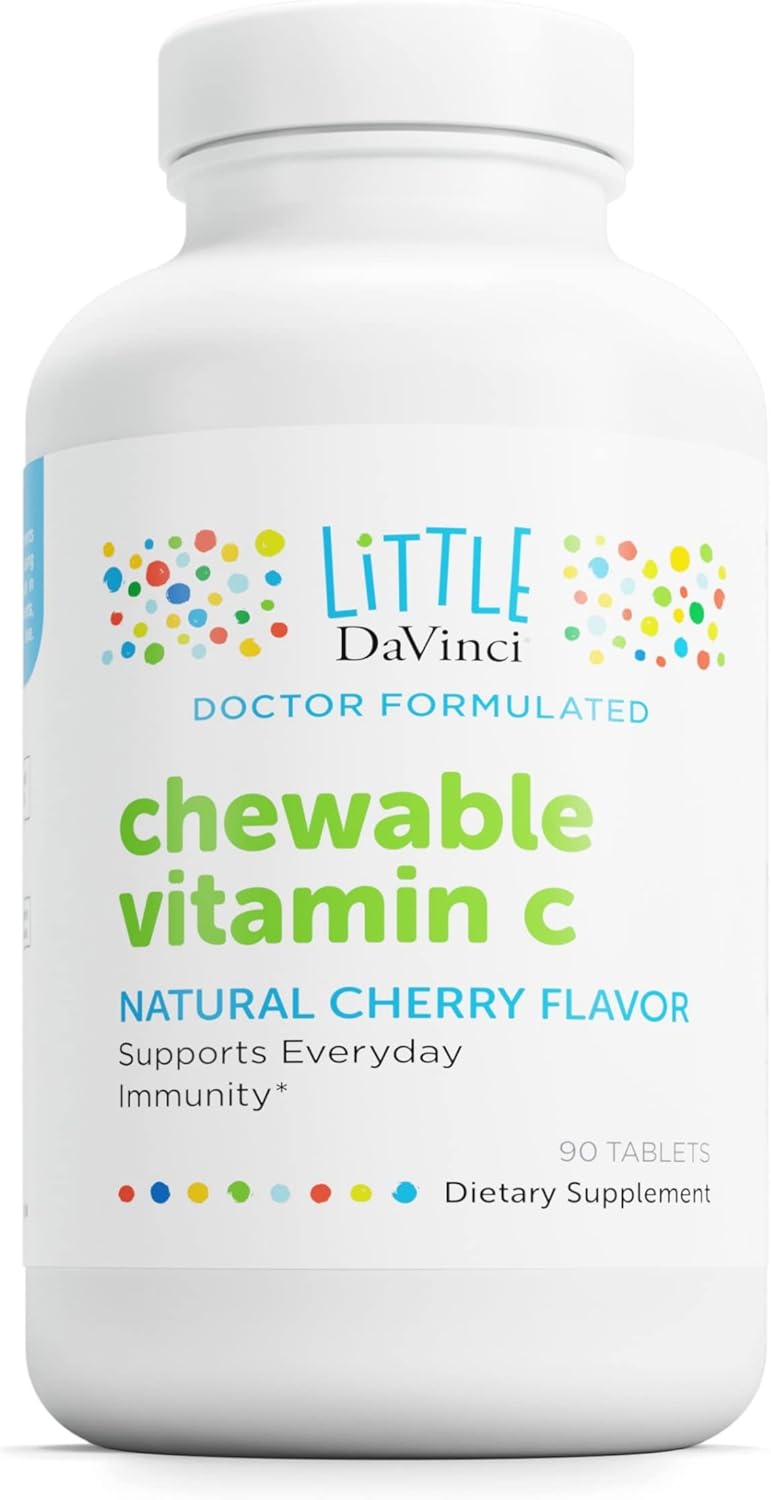 Cherry Flavored Chewable Vitamin C for Kids with Pectin and Rose Hips - 90 Tablets for Immune Support & Overall Wellness