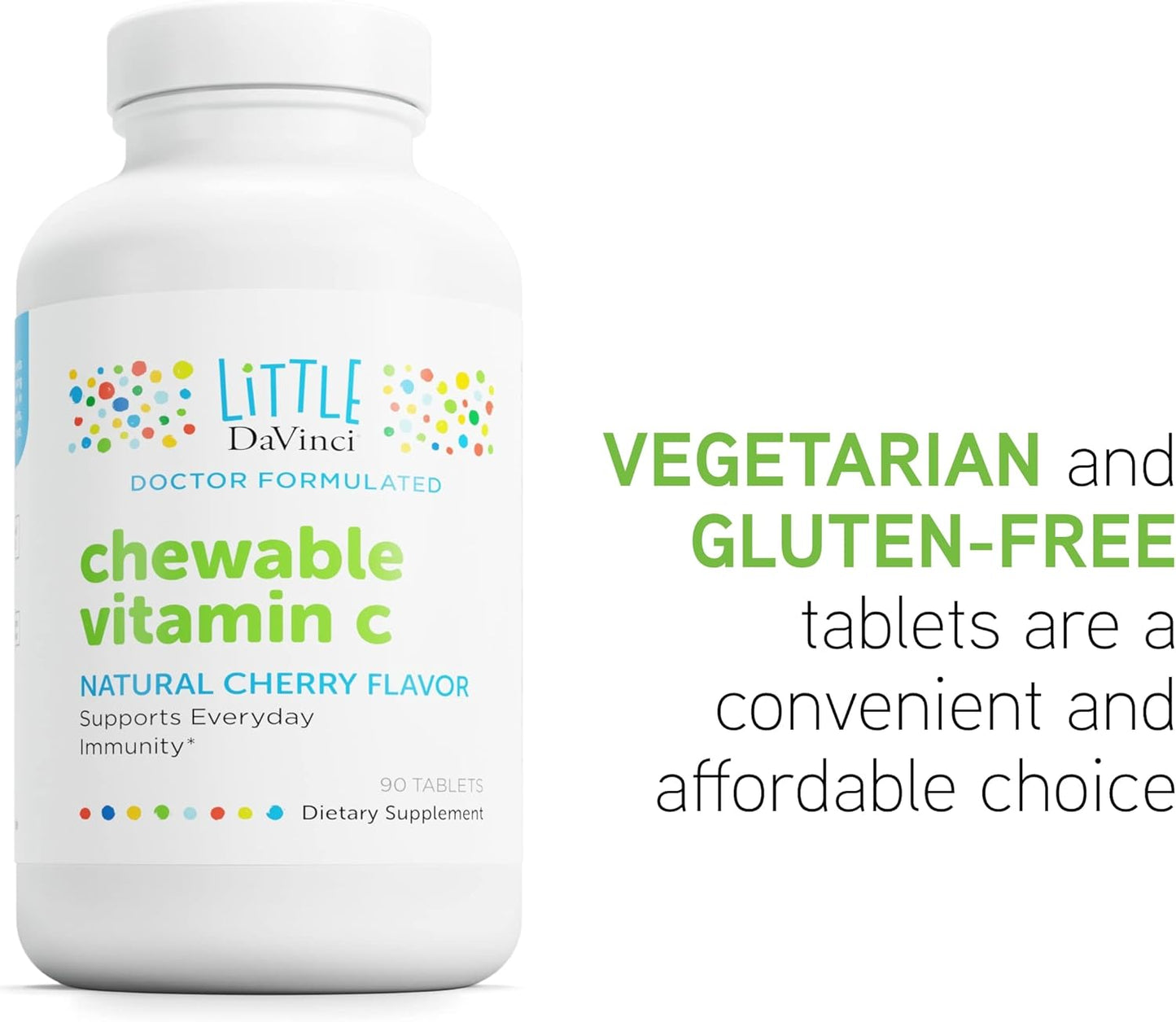Cherry Flavored Chewable Vitamin C for Kids with Pectin and Rose Hips - 90 Tablets for Immune Support & Overall Wellness