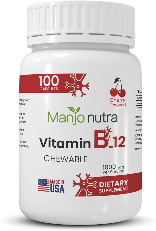 Cherry Flavored Halal Vitamin B-12 Chewable Tablets - 1000 mcg, Vegetarian & Vegan - 100 Tablets