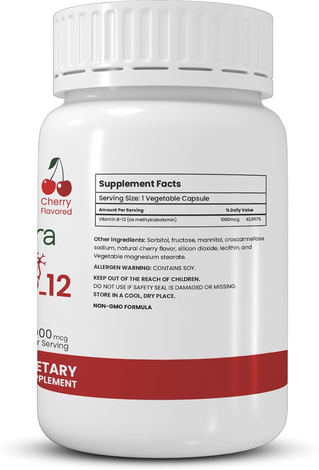 Cherry Flavored Halal Vitamin B-12 Chewable Tablets - 1000 mcg, Vegetarian & Vegan - 100 Tablets
