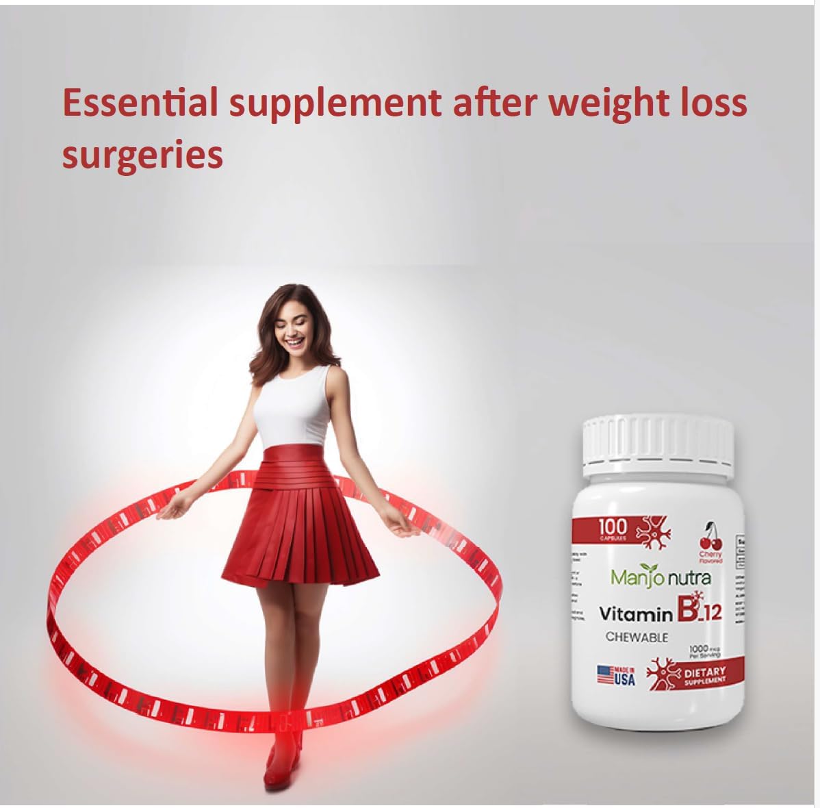 Cherry Flavored Halal Vitamin B-12 Chewable Tablets - 1000 mcg, Vegetarian & Vegan - 100 Tablets