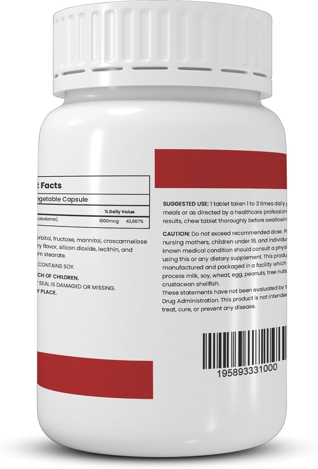 Cherry Flavored Halal Vitamin B-12 Chewable Tablets - 1000 mcg, Vegetarian & Vegan - 100 Tablets