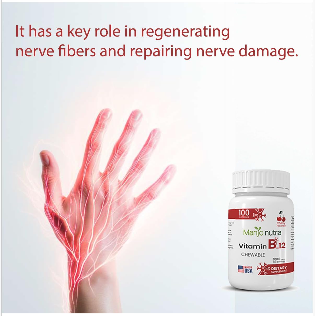 Cherry Flavored Halal Vitamin B-12 Chewable Tablets - 1000 mcg, Vegetarian & Vegan - 100 Tablets