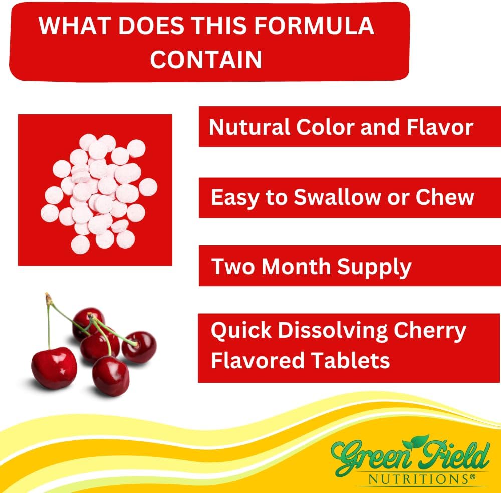 Cherry Flavored Halal Vitamin B12 Tablets for Energy & Brain Health - Greenfield Nutritions Sublingual 1000mcg B12 - 60 Tablets