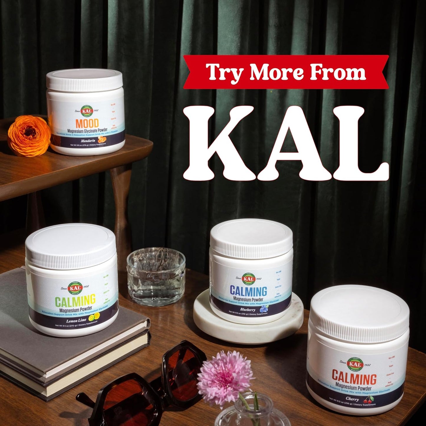 Cherry Flavored KAL Calming Magnesium Powder - High Absorption Vegan Supplement, Relaxation Support - 40 Servings, 9 oz