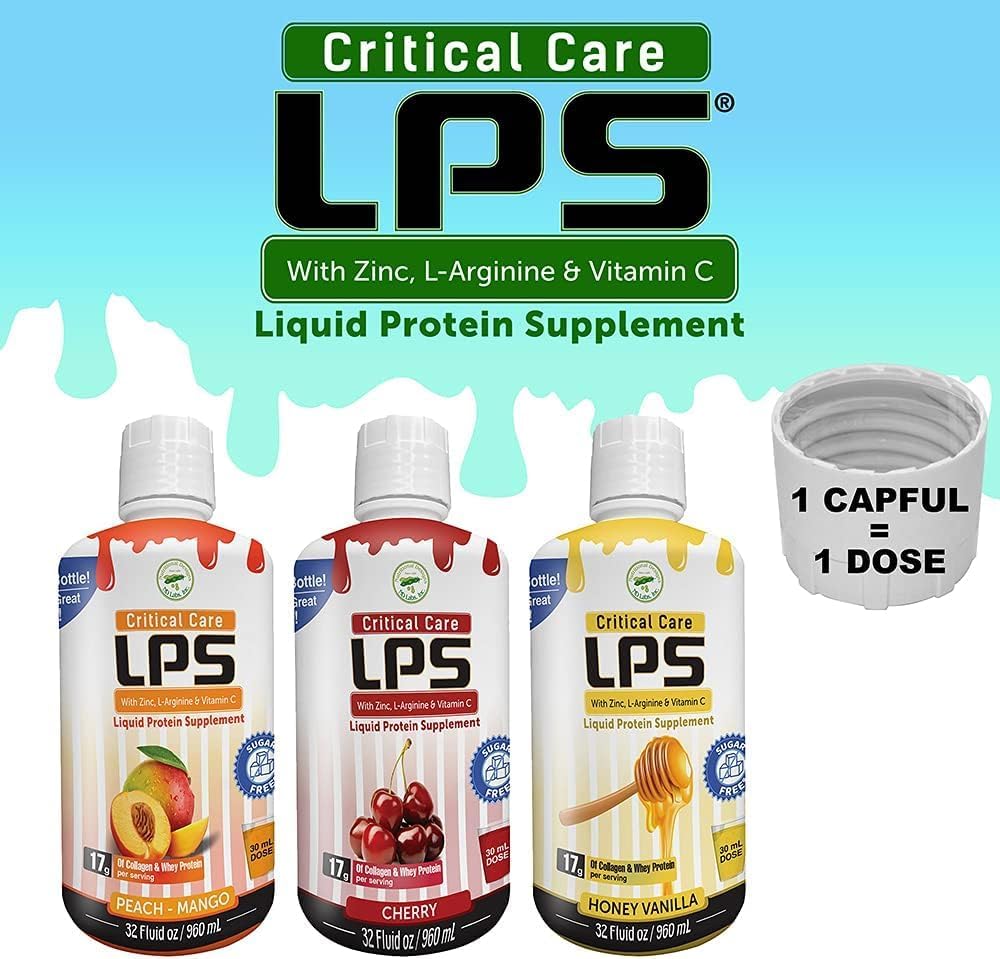 Cherry Flavored LPS Liquid Collagen & Whey Protein Supplement - Non-GMO, Sugar-Free Drink for Healthy Skin & Hair (Critical Care)