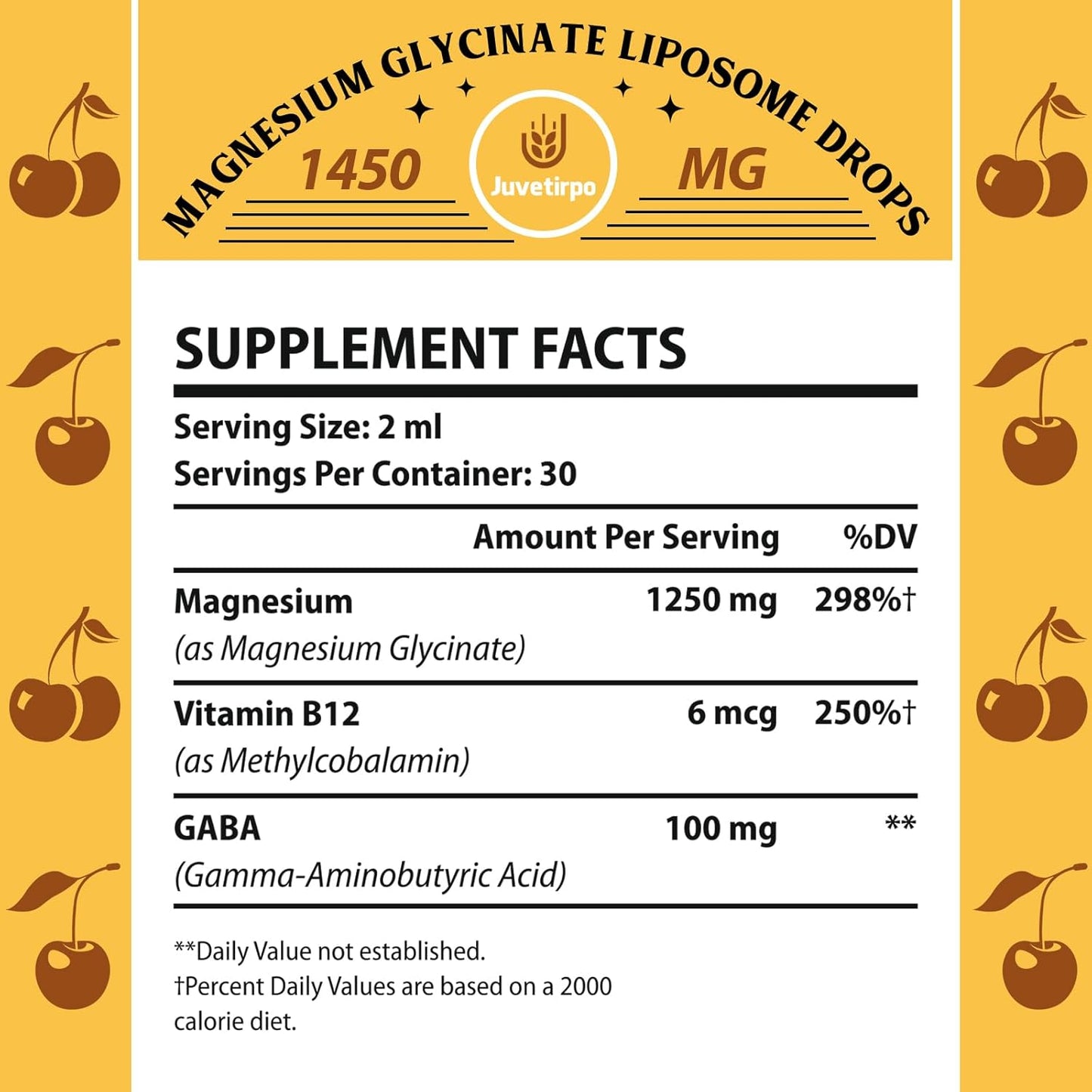 Cherry Flavored Magnesium Glycinate Liquid Drops for Sleep, Mood, and Bone Health - 60ML (2.04 Fl Oz) - Pack of 2