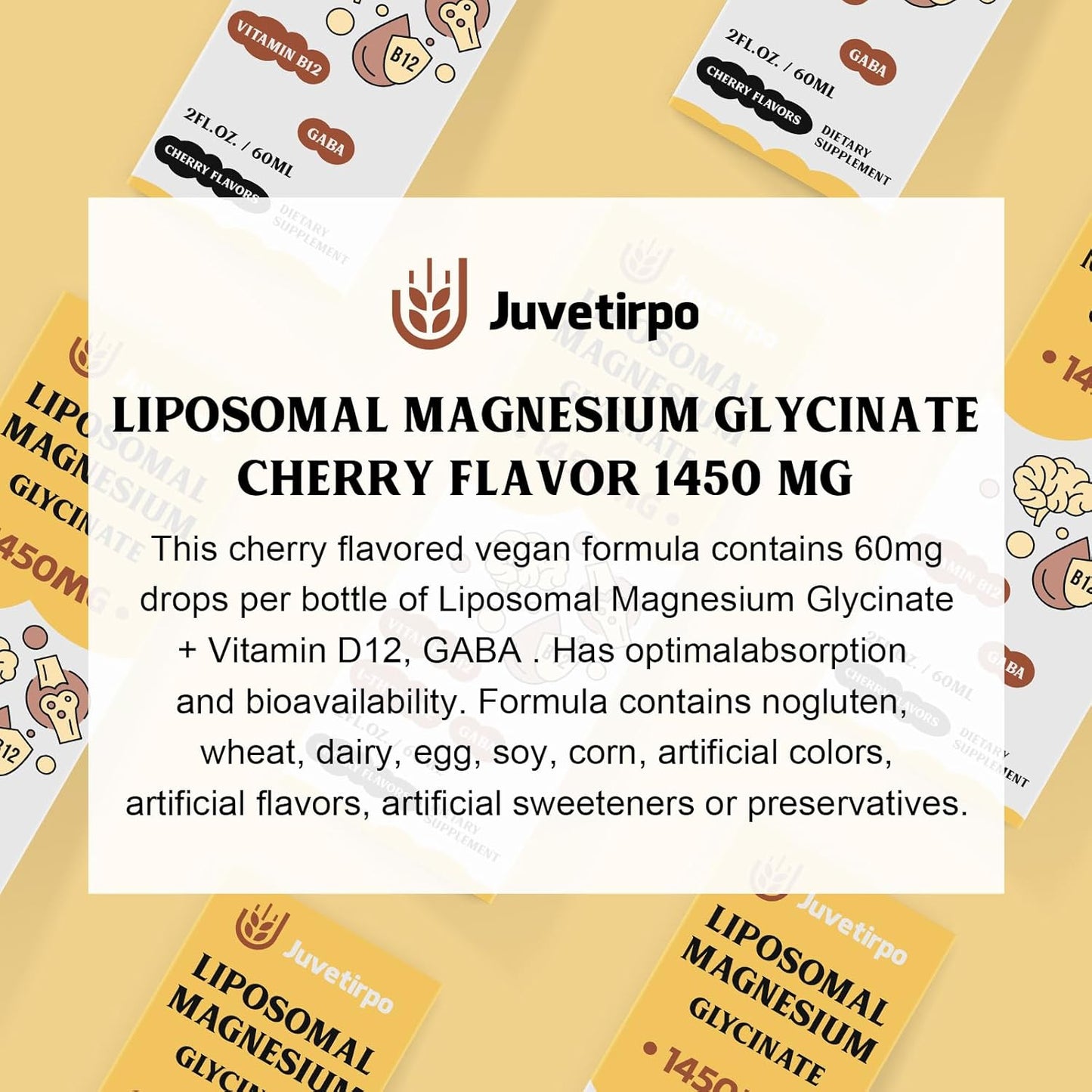 Cherry Flavored Magnesium Glycinate Liquid Drops for Sleep, Mood, and Bone Health - 60ML (2.04 Fl Oz) - Pack of 2