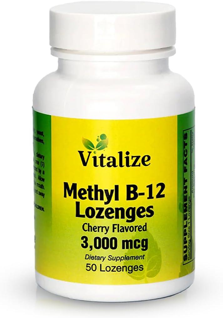 Cherry Flavored Methyl B12 Lozenges - 3000 MCG | Energy Supplement for Liver Health | 50 Lozenges | Vitamin B12 Methylcobalamin | Supports Energy Production