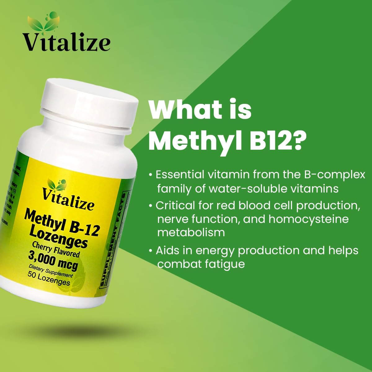 Cherry Flavored Methyl B12 Lozenges - 3000 MCG | Energy Supplement for Liver Health | 50 Lozenges | Vitamin B12 Methylcobalamin | Supports Energy Production