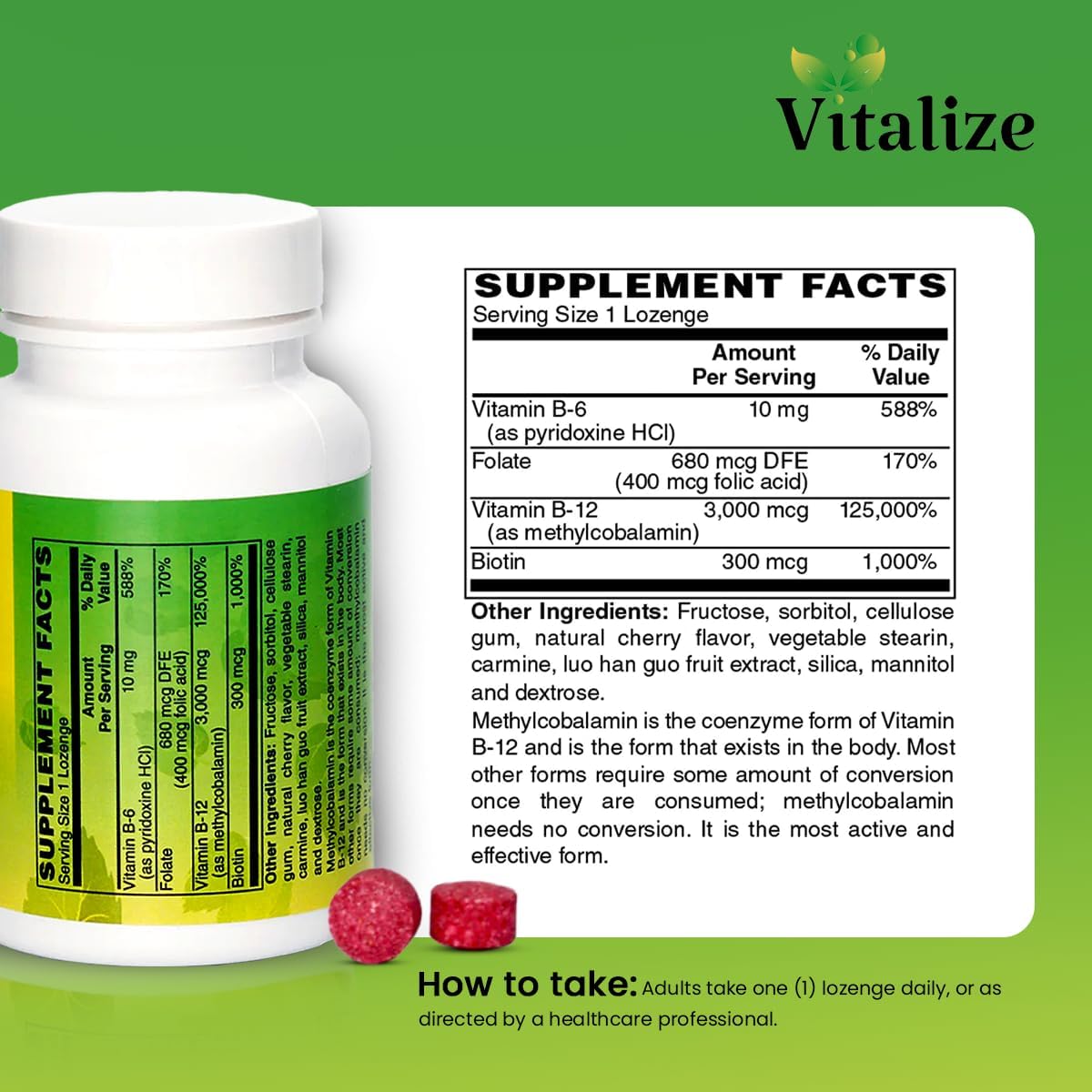 Cherry Flavored Methyl B12 Lozenges - 3000 MCG | Energy Supplement for Liver Health | 50 Lozenges | Vitamin B12 Methylcobalamin | Supports Energy Production