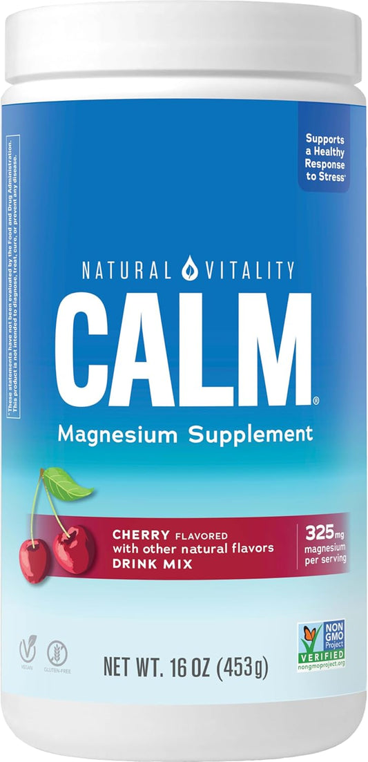 Cherry Flavored Natural Vitality Calm Magnesium Supplement Powder - 16 oz, Gluten-Free, Vegan, Non-GMO