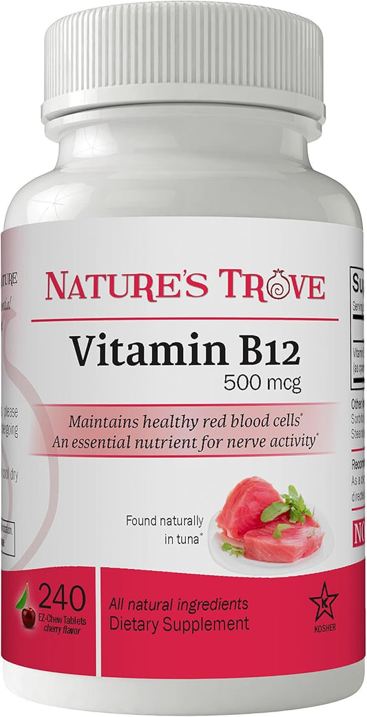 Cherry Flavored Vitamin B12 500 mcg - 240 EZ Chew Tablets by Nature's Trove