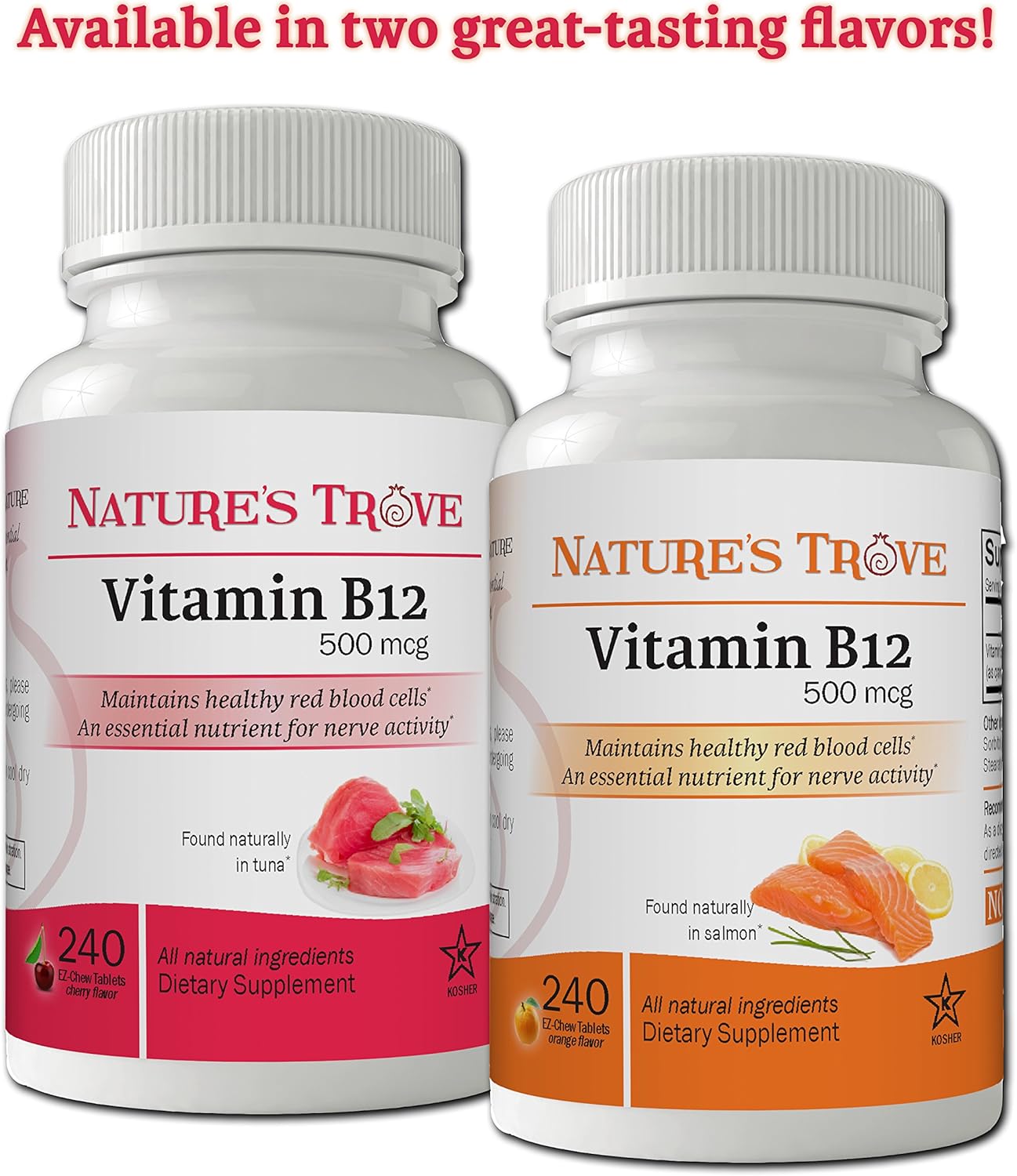 Cherry Flavored Vitamin B12 500 mcg - 240 EZ Chew Tablets by Nature's Trove