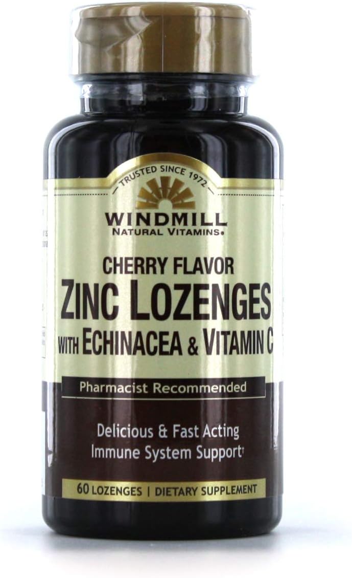 Cherry Flavored Windmill Zinc Lozenges with Echinacea & Vitamin C - 60 Count