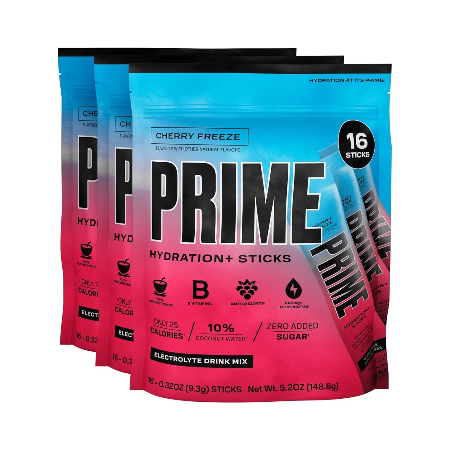 Cherry Freeze Hydration Powder Sticks - Electrolytes, BCAAs, B Vitamins - 48 Single Serve Sticks, Low Sugar, Vegan
