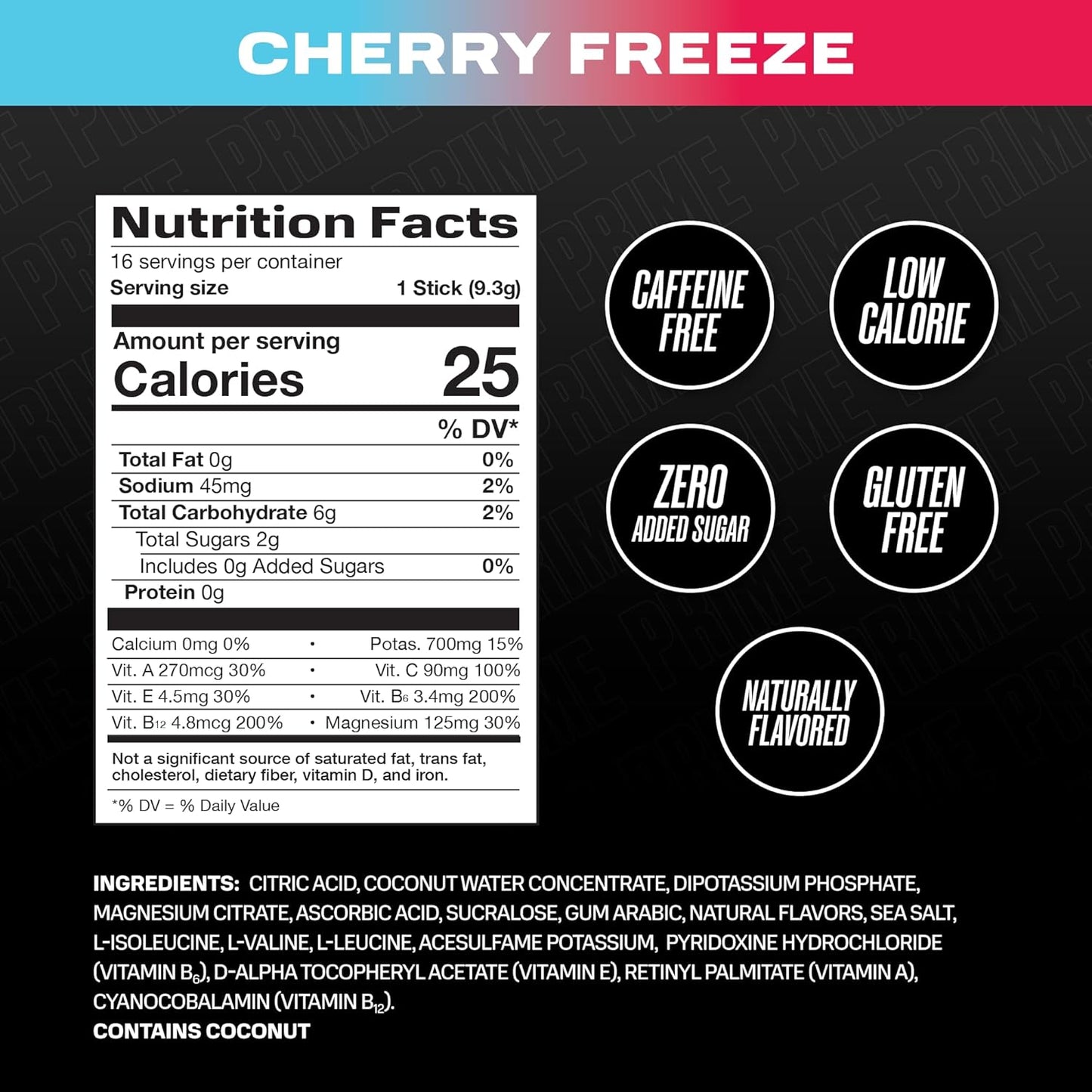 Cherry Freeze Hydration Powder Sticks - Electrolytes, BCAAs, B Vitamins - 48 Single Serve Sticks, Low Sugar, Vegan