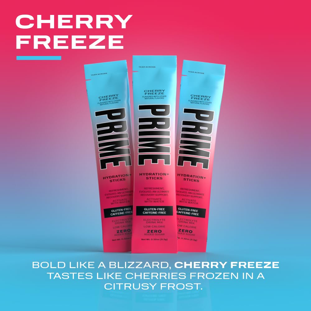 Cherry Freeze Hydration Powder Sticks - Electrolytes, BCAAs, B Vitamins - 48 Single Serve Sticks, Low Sugar, Vegan