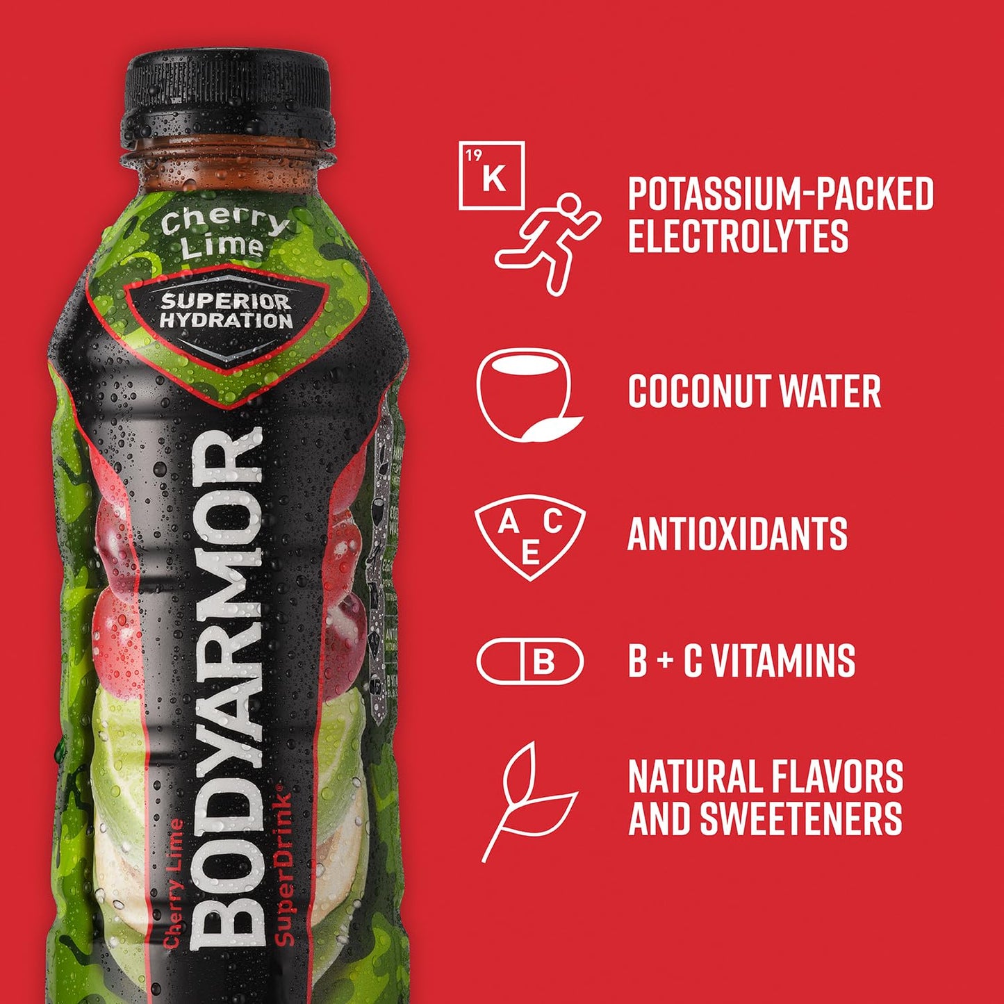 Cherry Lime BODYARMOR Sports Drink with Electrolytes and Vitamins - Pack of 12 - 16 Fl Oz Bottles