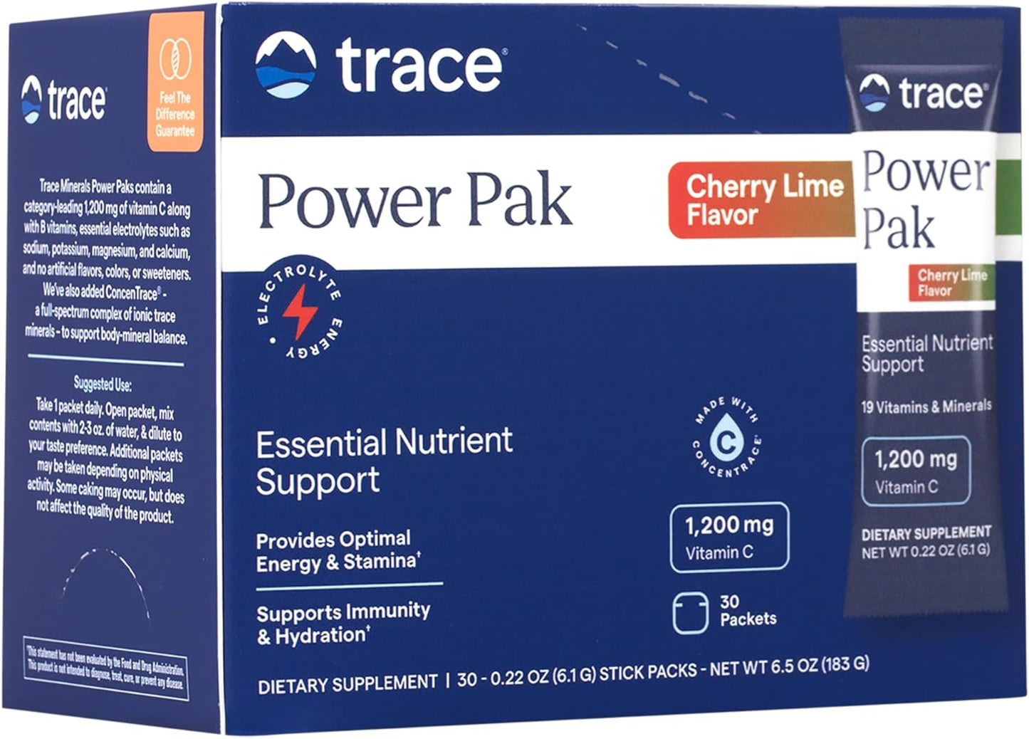 Cherry Lime Electrolyte Powder Packets with Trace Minerals for Immunity, Hydration, and Energy Boost | 1200mg Vitamin C, Zinc, Magnesium | 30 Packets