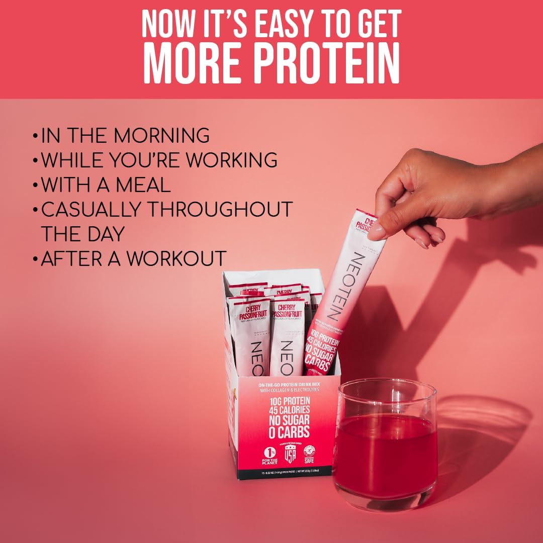 Cherry Passionfruit Electrolyte Powder Packets with Protein & Collagen - Keto & Paleo Friendly - Pack of 15