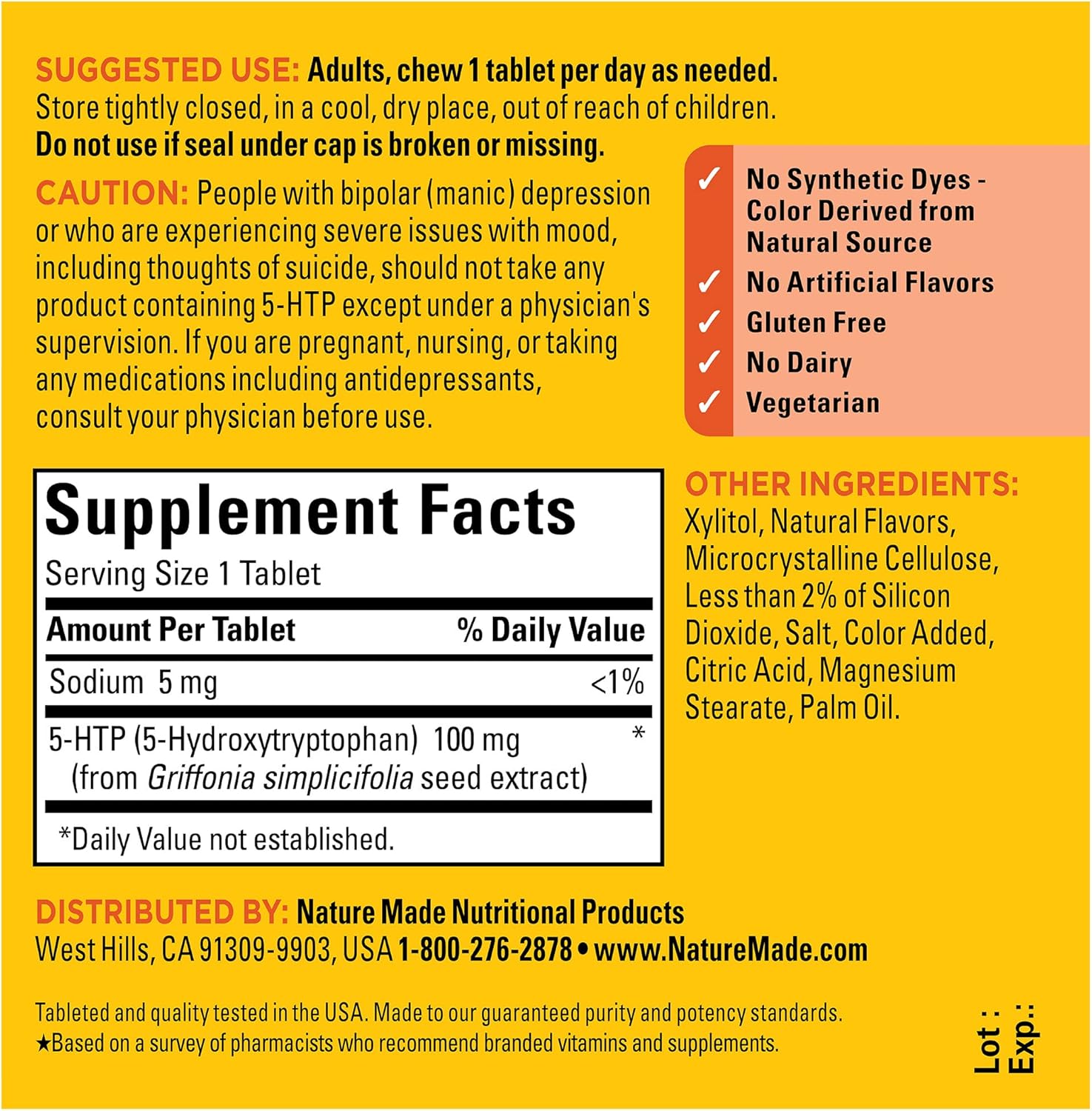 Chewable 5-HTP 100mg Supplement for Mood Support - 30 Chewable Tablets - BoostGo Australia