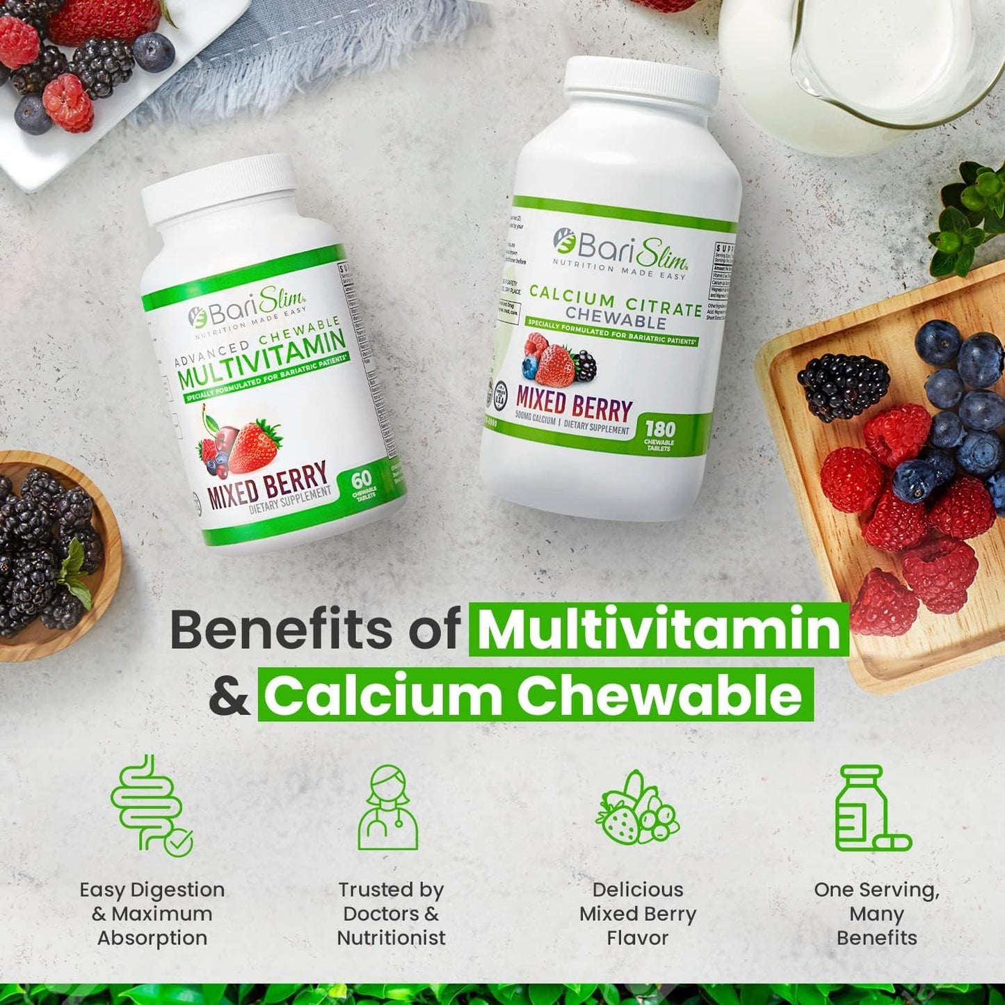 Chewable Bariatric Calcium Citrate & Multivitamin with Iron - Post Bariatric Surgery Supplement for Gastric Bypass and Sleeve