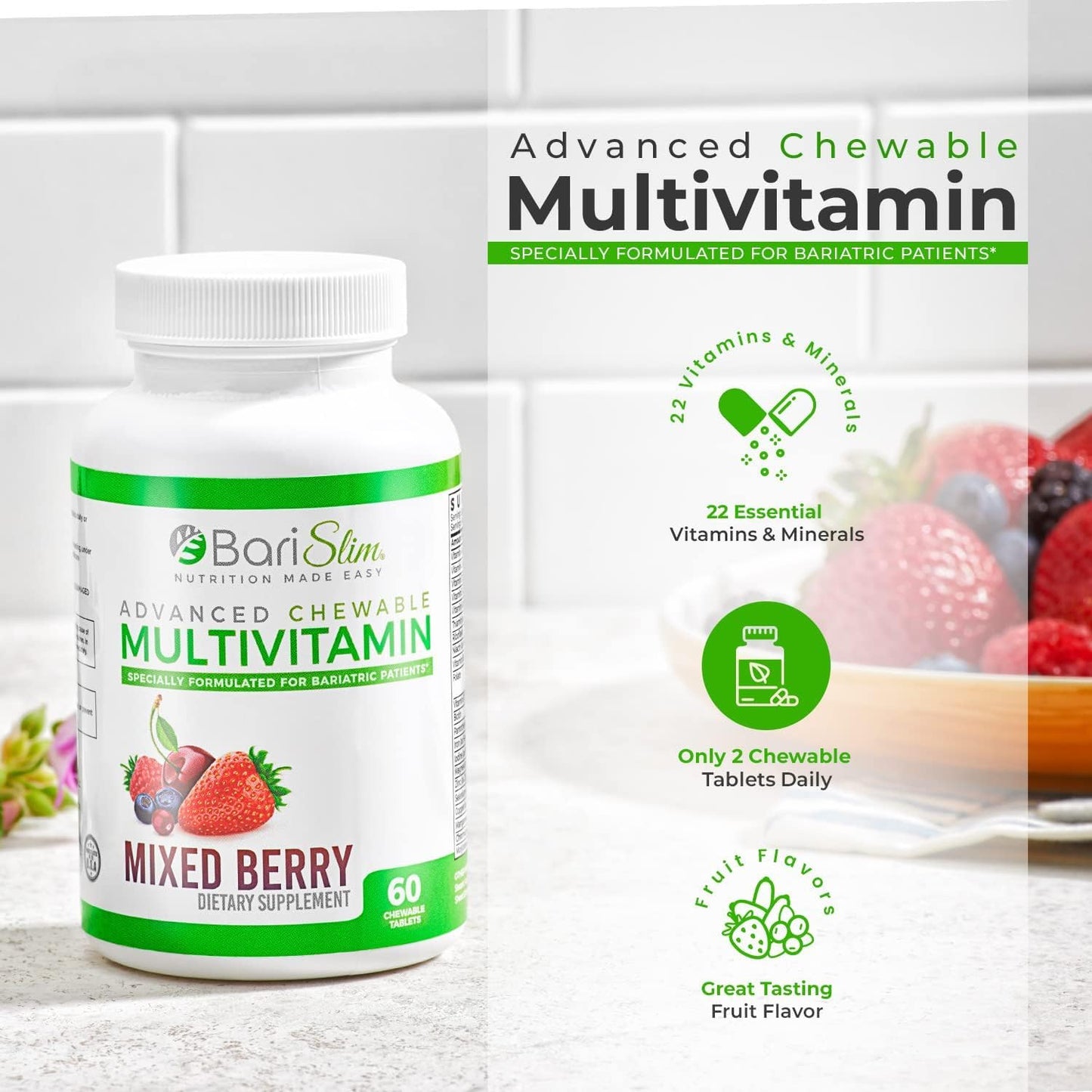 Chewable Bariatric Calcium Citrate & Multivitamin with Iron - Post Bariatric Surgery Supplement for Gastric Bypass and Sleeve