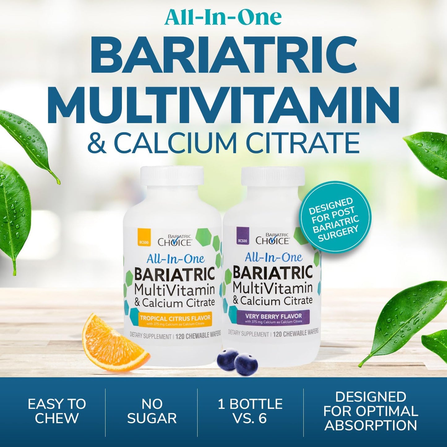 Chewable Bariatric MultiVitamin with Iron & Calcium Citrate - Tropical Citrus Flavor (120ct)