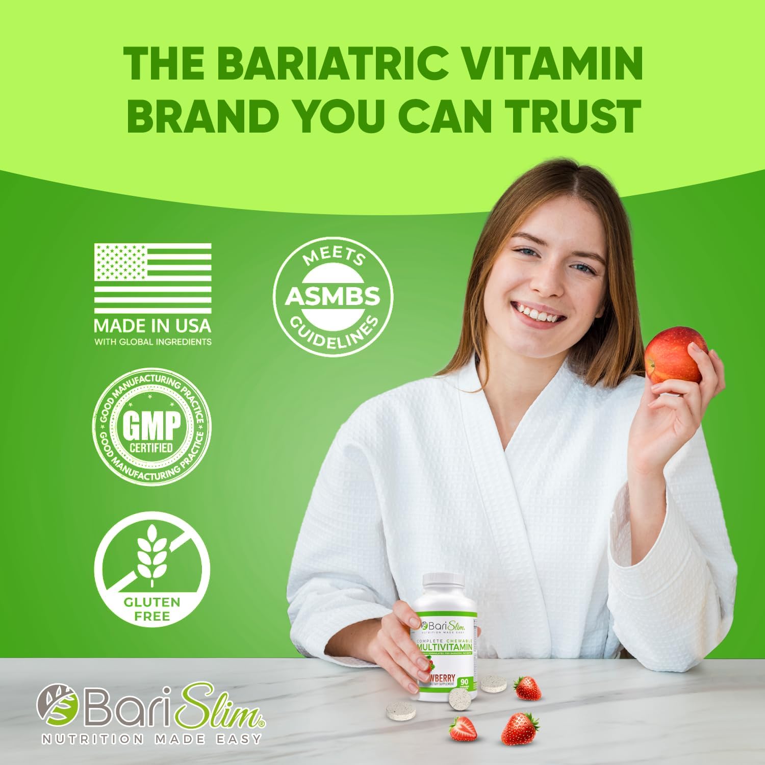Chewable BariSlim Bariatric Multivitamin with 45mg Iron - Ideal for Post Bariatric Surgery Recovery - Strawberry Flavor - BoostGo Australia