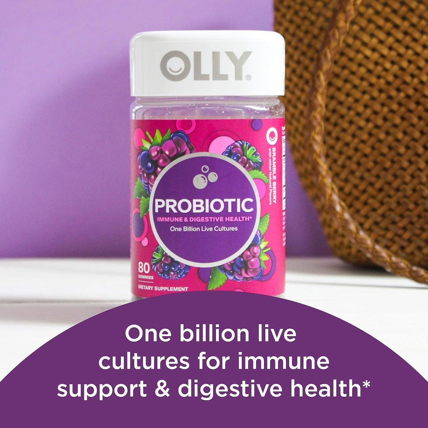Chewable Berry Probiotic Gummies, Immune & Digestive Support, 1 Billion CFUs, 80 Count - 40 Day Supply