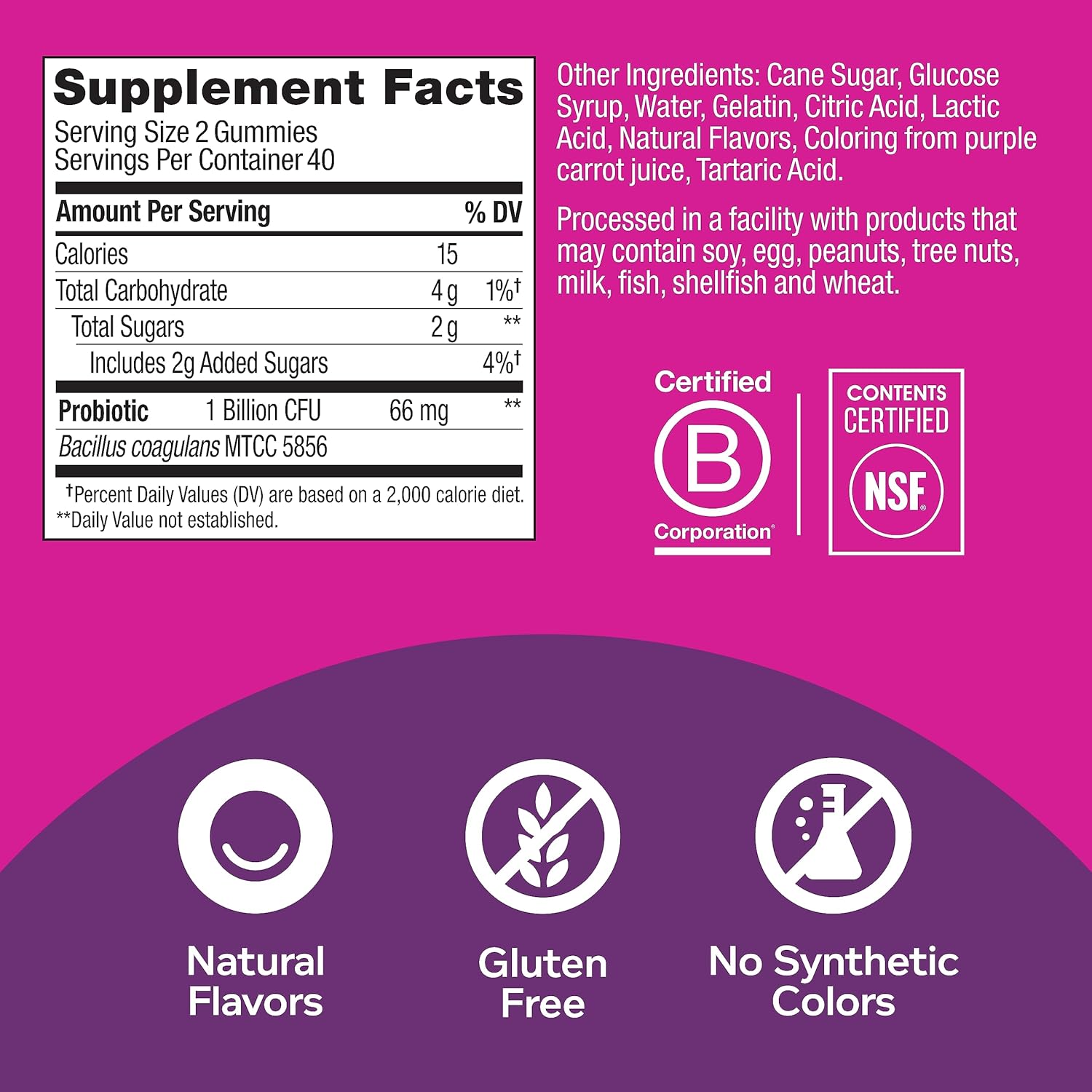 Chewable Berry Probiotic Gummies, Immune & Digestive Support, 1 Billion CFUs, 80 Count - 40 Day Supply