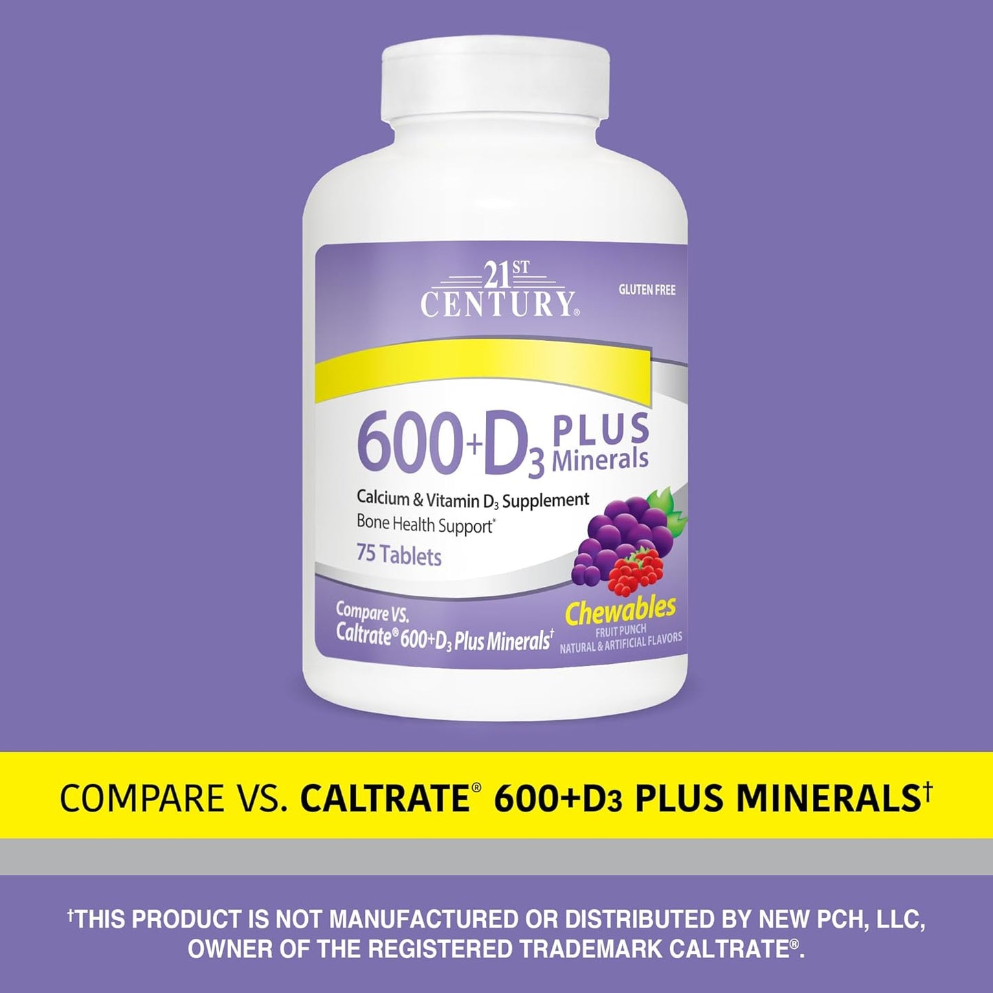 Chewable Calcium 600 mg +D Tablets with Minerals, 75 Count - Easy-to-Swallow Formula for Bone Health in the Modern Era