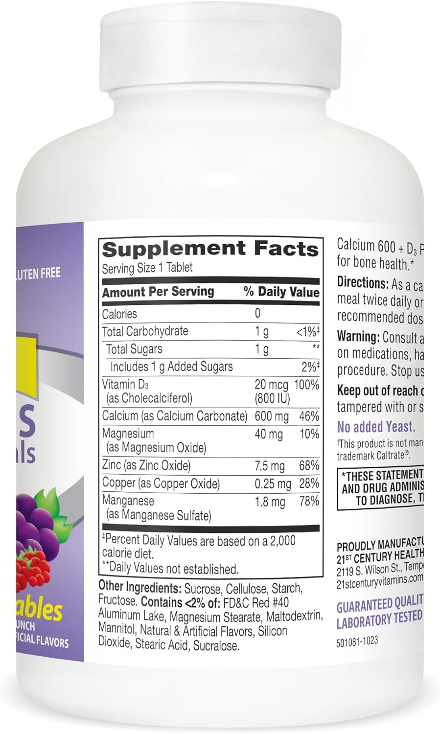 Chewable Calcium 600 mg +D Tablets with Minerals, 75 Count - Easy-to-Swallow Formula for Bone Health in the Modern Era