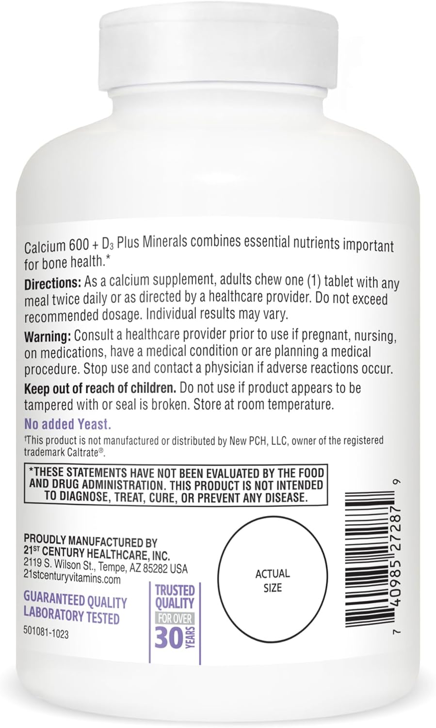 Chewable Calcium 600 mg +D Tablets with Minerals, 75 Count - Easy-to-Swallow Formula for Bone Health in the Modern Era