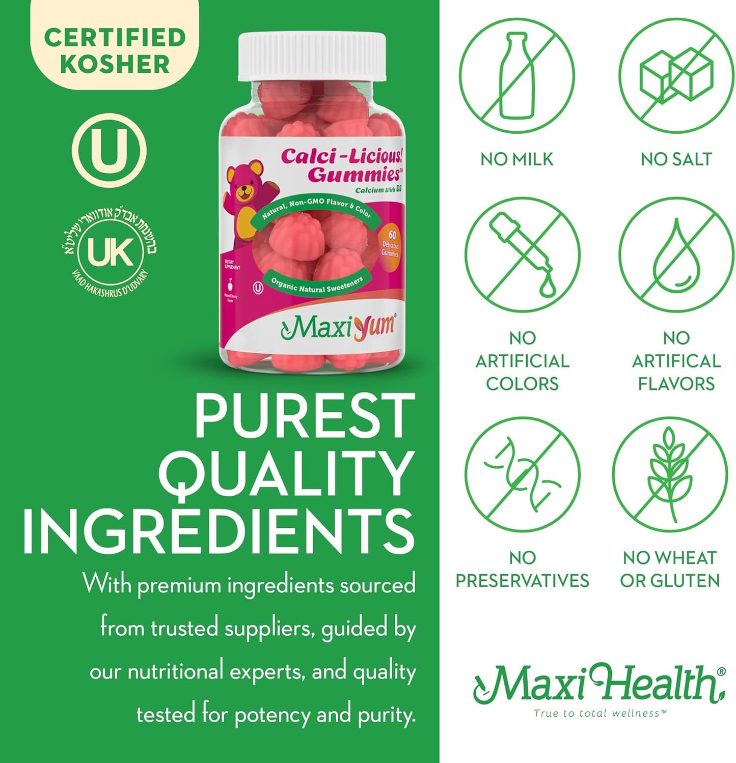 Chewable Calcium Gummies with Vitamin D3 - 60 Count, 300mg Coral Calcium & 1000IU Vitamin D - Kosher Calcium D3 Supplement for Adults, Women, Men, Kids