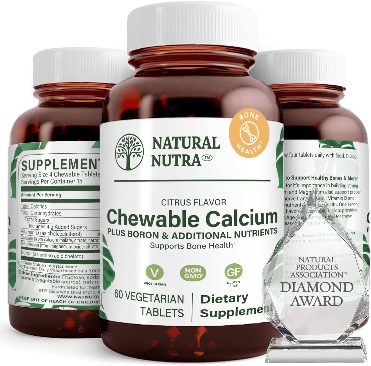 Chewable Calcium Supplement for Bone Strength and Overall Health, 60 Tablets
