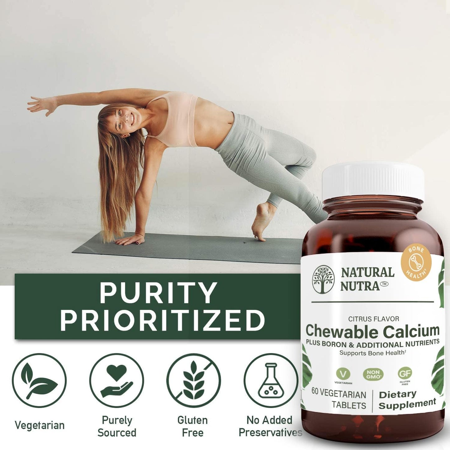 Chewable Calcium Supplement for Bone Strength and Overall Health, 60 Tablets