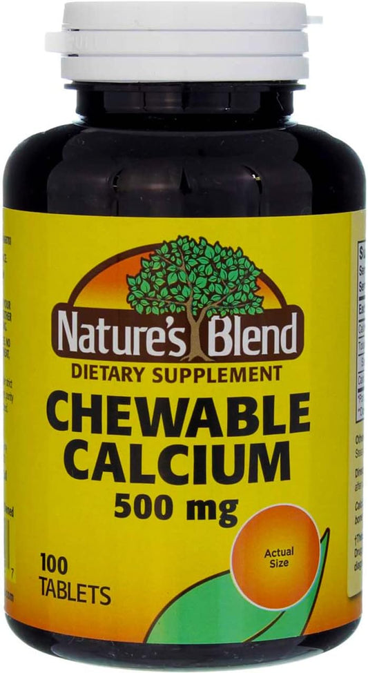 Chewable Calcium Tablets 500mg - Pack of 5, 100 Tablets - Nature's Blend