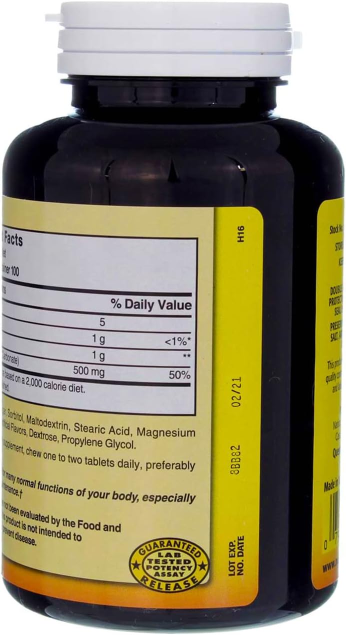 Chewable Calcium Tablets 500mg - Pack of 5, 100 Tablets - Nature's Blend