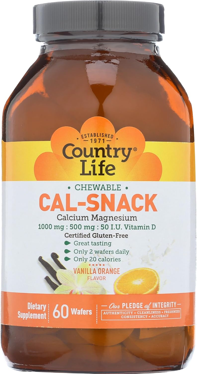 Chewable Dairy-Free Calcium Magnesium with Vitamin D Wafers, Vanilla Orange Flavor - 60 Count, Gluten Free & Vegan Certified