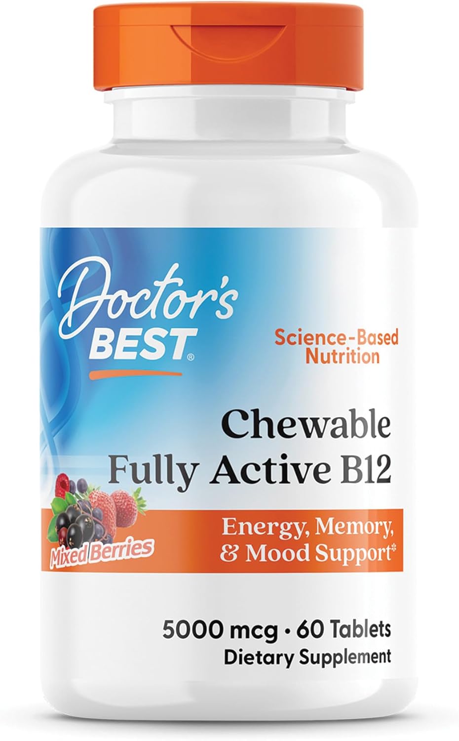 Chewable Doctor's Best B12 for Energy, Memory, Mood Support - Non-GMO, Gluten Free, Soy Free, Vegan - 60 Tablets - BoostGo Australia