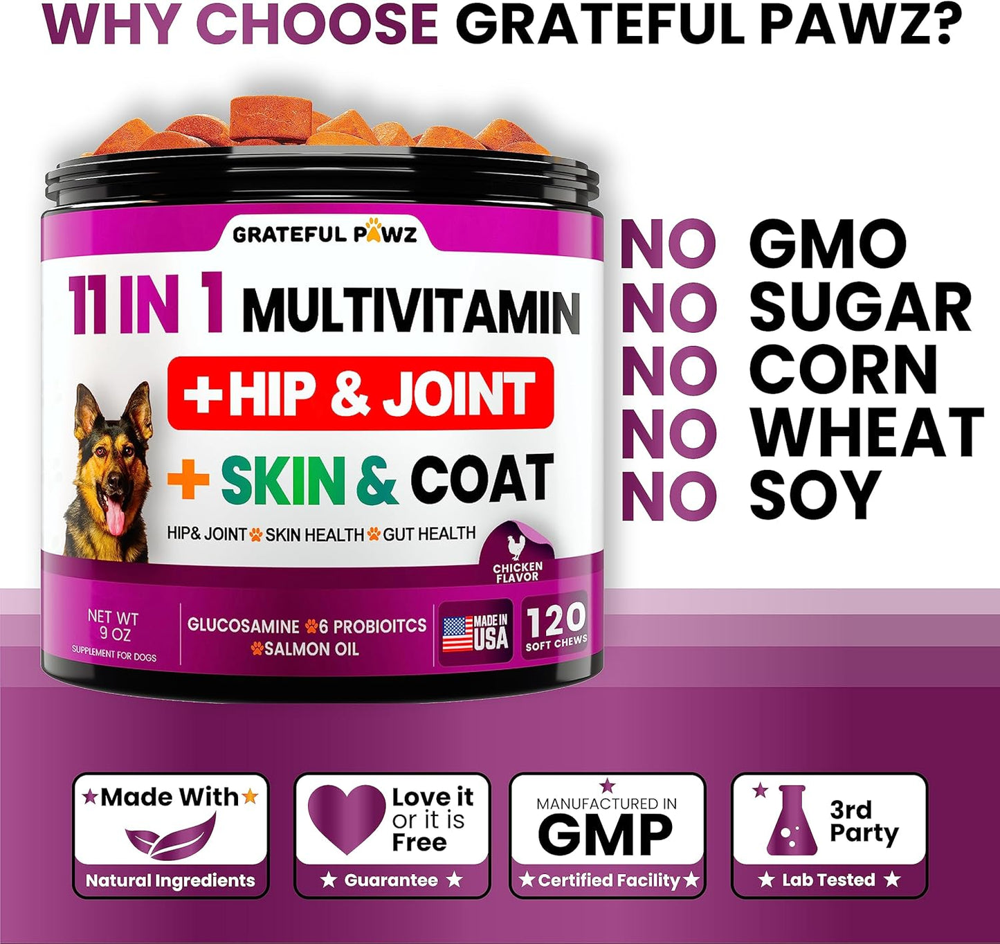 Chewable Dog Multivitamin with Glucosamine - Senior & Puppy Vitamins, Chondroitin Joint Support - Immune Health, Skin, Heart, Probiotics - BoostGo Australia