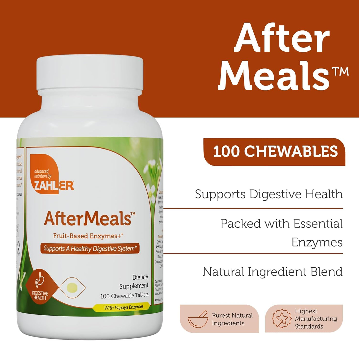 Chewable Fruit-Based Digestive Enzymes with Papaya & Pineapple for Digestion - Kosher Gluten Free (100 Tablets)